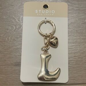 Studio Gold Initial “L” Keychain Bag Charm with heart
